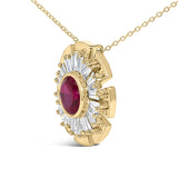 14K Yellow Gold Plated Silver Created Red Ruby and Diamond Baguette Medallion Pendant Necklace-3 thumbnail 4