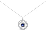Sterling Silver Lab Grown Sapphire and 1.0 Cttw Baguette Diamond Medallion Pendant Necklace-0 thumbnail 1