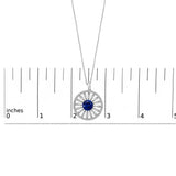 Sterling Silver Lab Grown Sapphire and 1.0 Cttw Baguette Diamond Medallion Pendant Necklace-4 thumbnail 5