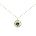 14K Yellow Gold Plated Sterling Silver Lab Grown Emerald and Diamond Sunburst Medallion Pendant Necklace-0