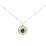 14K Yellow Gold Plated Sterling Silver Lab Grown Emerald and Diamond Sunburst Medallion Pendant Necklace-0 thumbnail 1