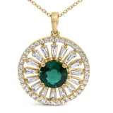 14K Yellow Gold Plated Sterling Silver Lab Grown Emerald and Diamond Sunburst Medallion Pendant Necklace-1 thumbnail 2