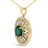 14K Yellow Gold Plated Sterling Silver Lab Grown Emerald and Diamond Sunburst Medallion Pendant Necklace-3 thumbnail 4