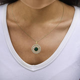 14K Yellow Gold Plated Sterling Silver Lab Grown Emerald and Diamond Sunburst Medallion Pendant Necklace-2 thumbnail 3