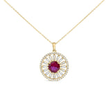 14K Yellow Gold Plated Sterling Silver Lab Grown Ruby and Diamond Sunburst Medallion Pendant Necklace-0 thumbnail 1