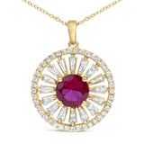 14K Yellow Gold Plated Sterling Silver Lab Grown Ruby and Diamond Sunburst Medallion Pendant Necklace-1 thumbnail 2