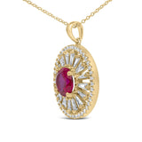 14K Yellow Gold Plated Sterling Silver Lab Grown Ruby and Diamond Sunburst Medallion Pendant Necklace-3 thumbnail 4
