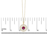 14K Yellow Gold Plated Sterling Silver Lab Grown Ruby and Diamond Sunburst Medallion Pendant Necklace-4 thumbnail 5