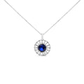 Sterling Silver Created Blue Sapphire and Diamond Medallion Pendant Necklace-0