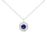 Sterling Silver Created Blue Sapphire and Diamond Medallion Pendant Necklace-0 thumbnail 1