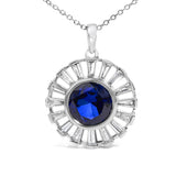 Sterling Silver Created Blue Sapphire and Diamond Medallion Pendant Necklace-1 thumbnail 2