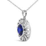 Sterling Silver Created Blue Sapphire and Diamond Medallion Pendant Necklace-3 thumbnail 4