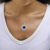 Sterling Silver Created Blue Sapphire and Diamond Medallion Pendant Necklace-2 thumbnail 3