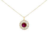 14K Yellow Gold Plated Silver Created Red Ruby and Baguette Diamond Sunburst Medallion Pendant Necklace-0 thumbnail 1