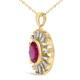 14K Yellow Gold Plated Silver Created Red Ruby and Baguette Diamond Sunburst Medallion Pendant Necklace-3 thumbnail 4