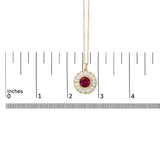 14K Yellow Gold Plated Silver Created Red Ruby and Baguette Diamond Sunburst Medallion Pendant Necklace-4 thumbnail 5