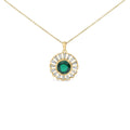14K Yellow Gold Plated Sterling Silver Lab Grown Emerald and Baguette Diamond Sunburst Medallion Pendant Necklace-0