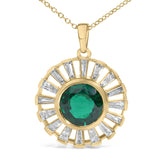 14K Yellow Gold Plated Sterling Silver Lab Grown Emerald and Baguette Diamond Sunburst Medallion Pendant Necklace-1 thumbnail 2