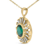 14K Yellow Gold Plated Sterling Silver Lab Grown Emerald and Baguette Diamond Sunburst Medallion Pendant Necklace-3 thumbnail 4