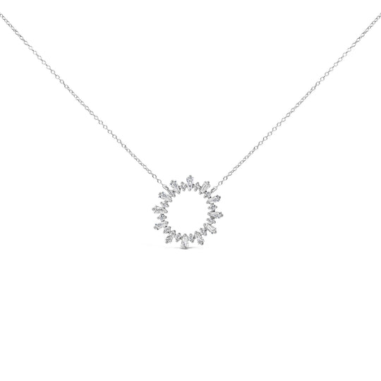 Sterling Silver 3/4 Cttw Diamond Starburst Medallion Pendant Necklace-0