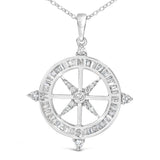 Sterling Silver 3/4 Cttw Diamond Compass Medallion Pendant Necklace-1 thumbnail 2