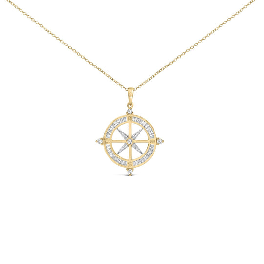14K Yellow Gold Plated Sterling Silver 3/4 Cttw Diamond Compass Medallion Pendant Necklace-0