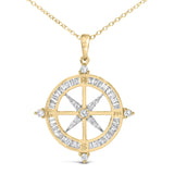 14K Yellow Gold Plated Sterling Silver 3/4 Cttw Diamond Compass Medallion Pendant Necklace-1 thumbnail 2