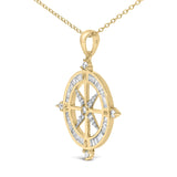 14K Yellow Gold Plated Sterling Silver 3/4 Cttw Diamond Compass Medallion Pendant Necklace-3 thumbnail 4