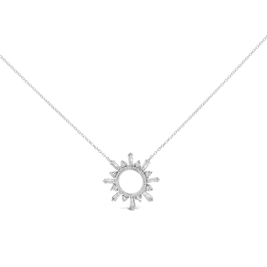 Sterling Silver 5/8 Cttw Diamond Starburst Medallion Pendant Necklace-0