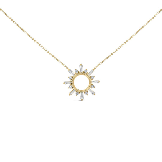 14K Yellow Gold Plated Sterling Silver 5/8 Cttw Diamond Open Starburst Pendant Necklace-0
