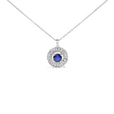 Sterling Silver Lab Grown Sapphire and Baguette Diamond Medallion Pendant Necklace-4 thumbnail 5