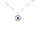 Sterling Silver Lab Grown Sapphire and Baguette Diamond Medallion Pendant Necklace-0