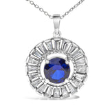 Sterling Silver Lab Grown Sapphire and Baguette Diamond Medallion Pendant Necklace-1 thumbnail 2