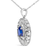 Sterling Silver Lab Grown Sapphire and Baguette Diamond Medallion Pendant Necklace-3 thumbnail 4