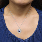 Sterling Silver Lab Grown Sapphire and Baguette Diamond Medallion Pendant Necklace-2 thumbnail 3