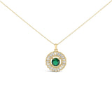 14K Yellow Gold Plated Silver Lab Grown Emerald and Diamond Sunburst Medallion Pendant Necklace-4 thumbnail 5