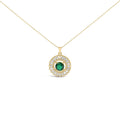 14K Yellow Gold Plated Silver Lab Grown Emerald and Diamond Sunburst Medallion Pendant Necklace-0