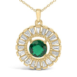14K Yellow Gold Plated Silver Lab Grown Emerald and Diamond Sunburst Medallion Pendant Necklace-1 thumbnail 2