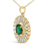 14K Yellow Gold Plated Silver Lab Grown Emerald and Diamond Sunburst Medallion Pendant Necklace-3 thumbnail 4