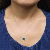 14K Yellow Gold Plated Silver Lab Grown Emerald and Diamond Sunburst Medallion Pendant Necklace-2 thumbnail 3