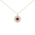14K Yellow Gold Plated Sterling Silver Created Red Ruby and Diamond Medallion Pendant Necklace-0