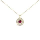 14K Yellow Gold Plated Sterling Silver Created Red Ruby and Diamond Medallion Pendant Necklace-0 thumbnail 1