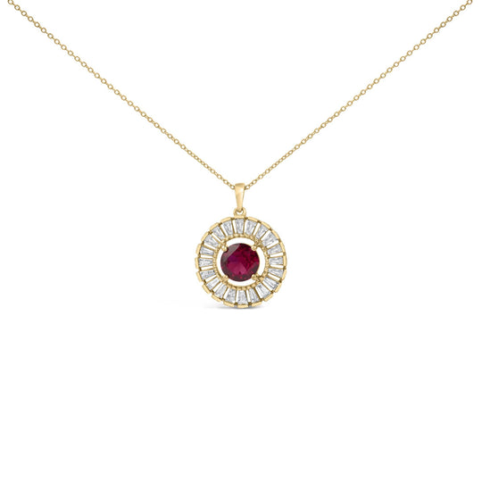 14K Yellow Gold Plated Sterling Silver Created Red Ruby and Diamond Medallion Pendant Necklace-0