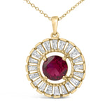 14K Yellow Gold Plated Sterling Silver Created Red Ruby and Diamond Medallion Pendant Necklace-1 thumbnail 2
