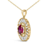 14K Yellow Gold Plated Sterling Silver Created Red Ruby and Diamond Medallion Pendant Necklace-3 thumbnail 4
