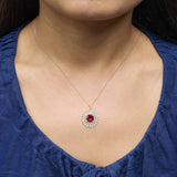 14K Yellow Gold Plated Sterling Silver Created Red Ruby and Diamond Medallion Pendant Necklace-2 thumbnail 3