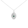 Sterling Silver Created Emerald and 1/2 Cttw Diamond Sunburst Medallion Pendant Necklace-0