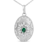 Sterling Silver Created Emerald and 1/2 Cttw Diamond Sunburst Medallion Pendant Necklace-1 thumbnail 2