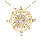 14K Yellow Gold Plated Sterling Silver 1/3 Cttw Diamond Compass Pendant Necklace-1 thumbnail 2