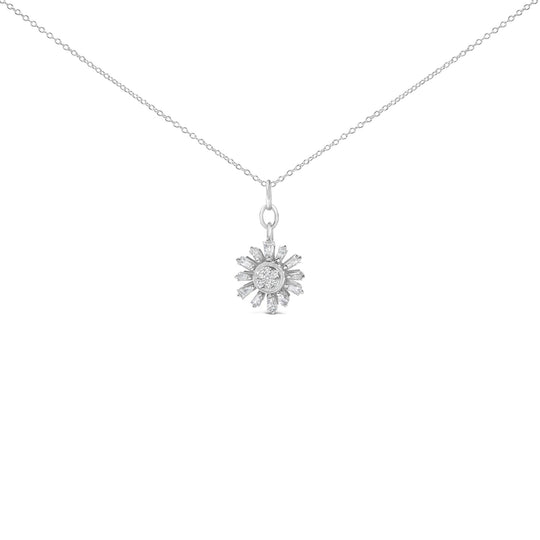 Sterling Silver 3/8 Cttw Diamond Starburst Medallion Pendant Necklace-0